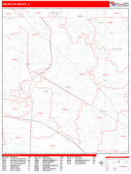Arlington Heights Wall Map Zip Code Red Line Style 2024